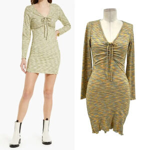 Lisa Says Gah Lotta Long Sleeve Ribbed Space Dye Minidress In Honeydew‎ Size XS